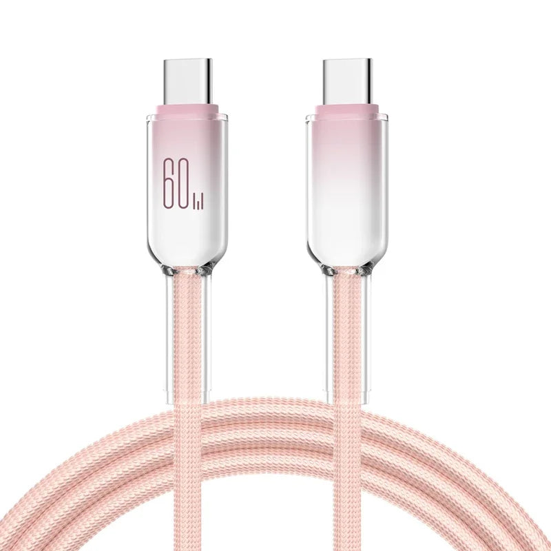 60W USB-C to USB-C Fast Charging Cable – Braided Nylon 1m/2m USB-C Charging Cable P3 Pink 2m