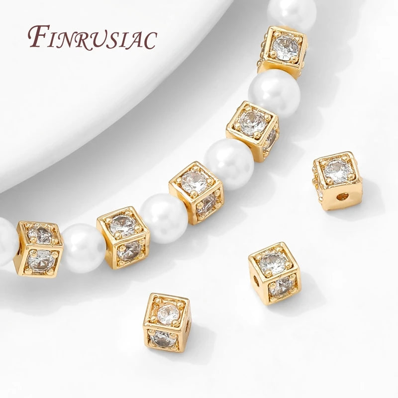 18K Gold Plated 5mm Square Zircon Spacer Beads – DIY Jewelry Jewelry Making Beads P3