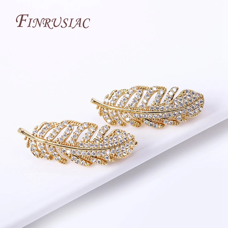 18K Gold Plated Feather Pearl Clasp – Zircon Necklace Finding Jewelry Clasp Finding P3