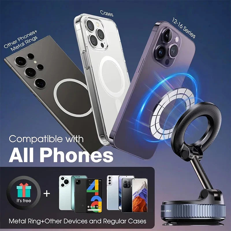 Magnetic Car Phone Holder | 360° Rotation & Vacuum Suction Car Phone Mount P3