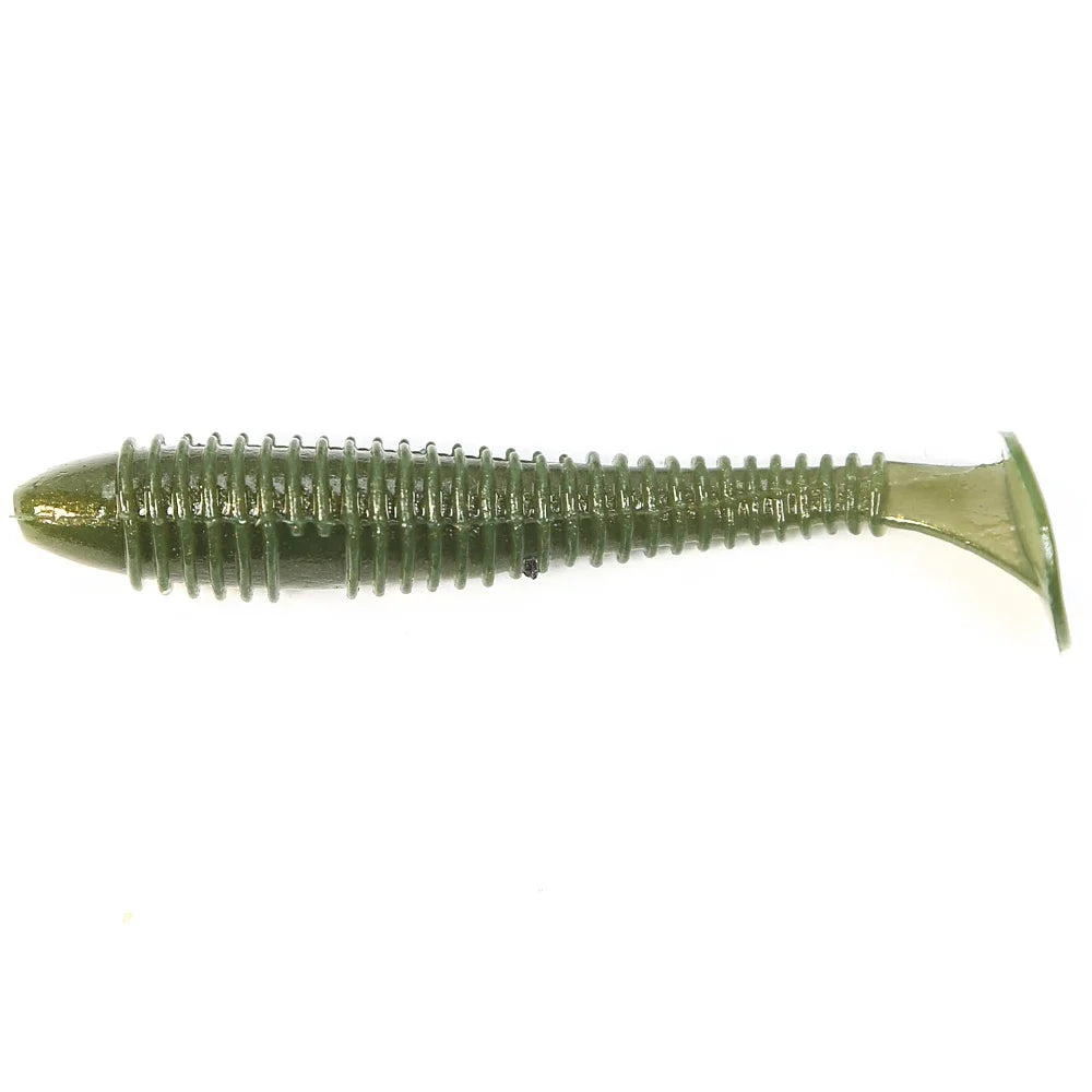 B&U Fat Impact Ring Shad Soft Swimbait Lure 55mm/70mm Soft Plastic Lure P3 ENGINE OIL GREEN 15PCS-55mm-1.5g