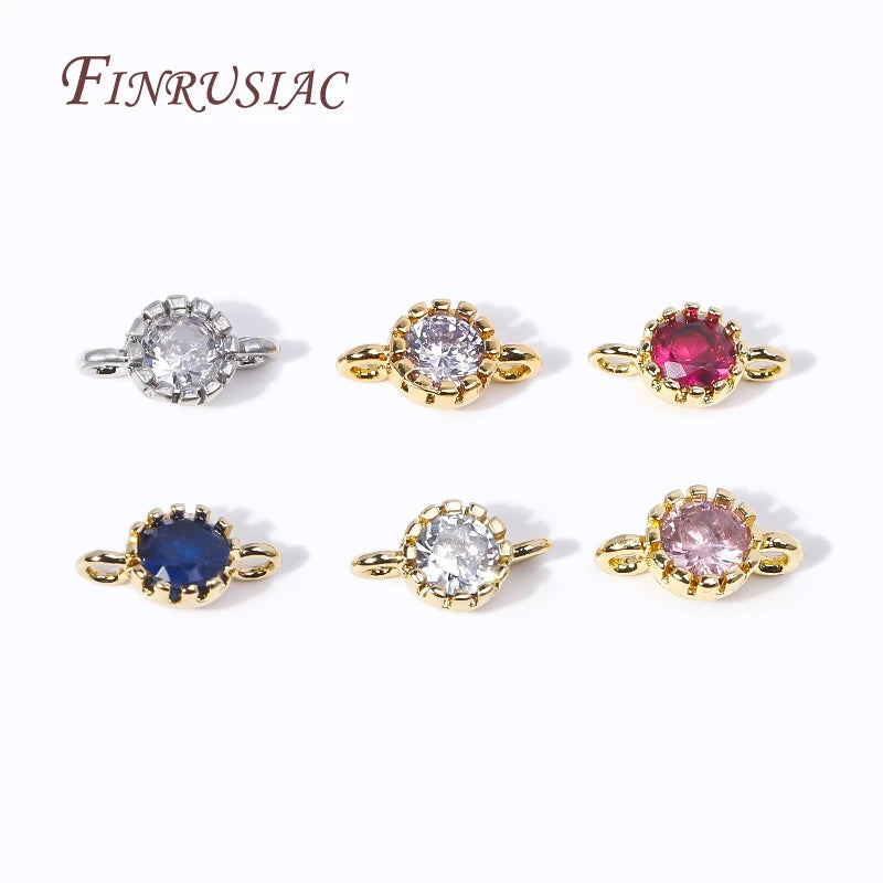18K Gold Plated Brass Zircon Round Connector Charms – 6 Colors Jewelry Connector Charms P3