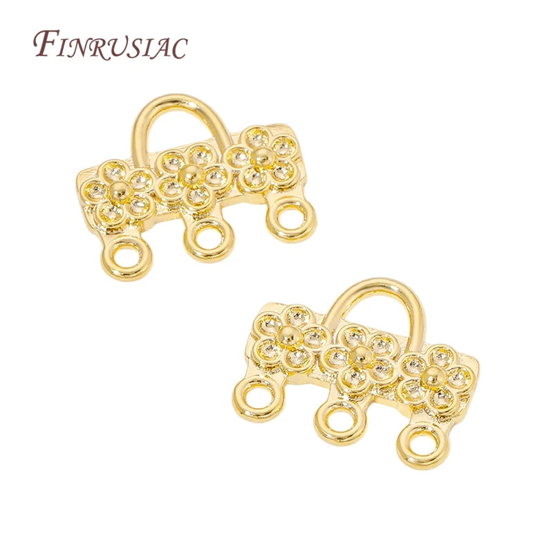 18K Gold Plated Flower 3-Loop Earring Connector Charm | Brass Earring Connector Charm P3