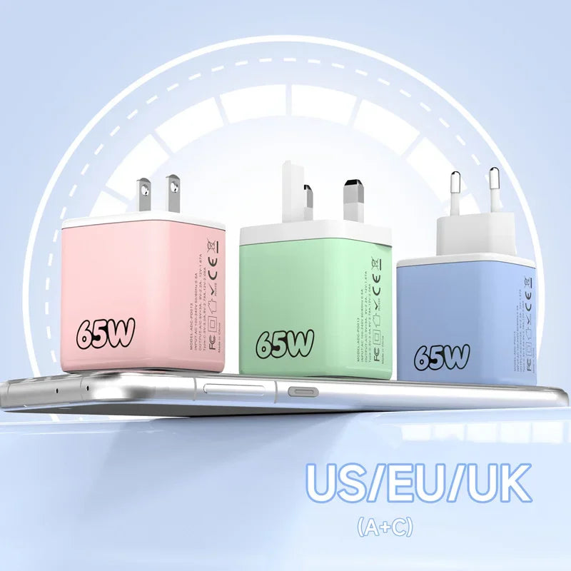 65W Multi-Port Fast Charger with 70cm Cable | EU US UK Multi-Port Fast Charger P3
