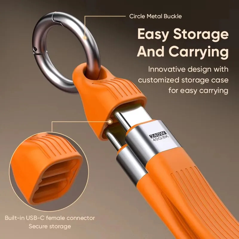 USB4 240W 40Gbps USB-C Keychain Cable – 8K Fast Charge USB-C Charging Cable P3
