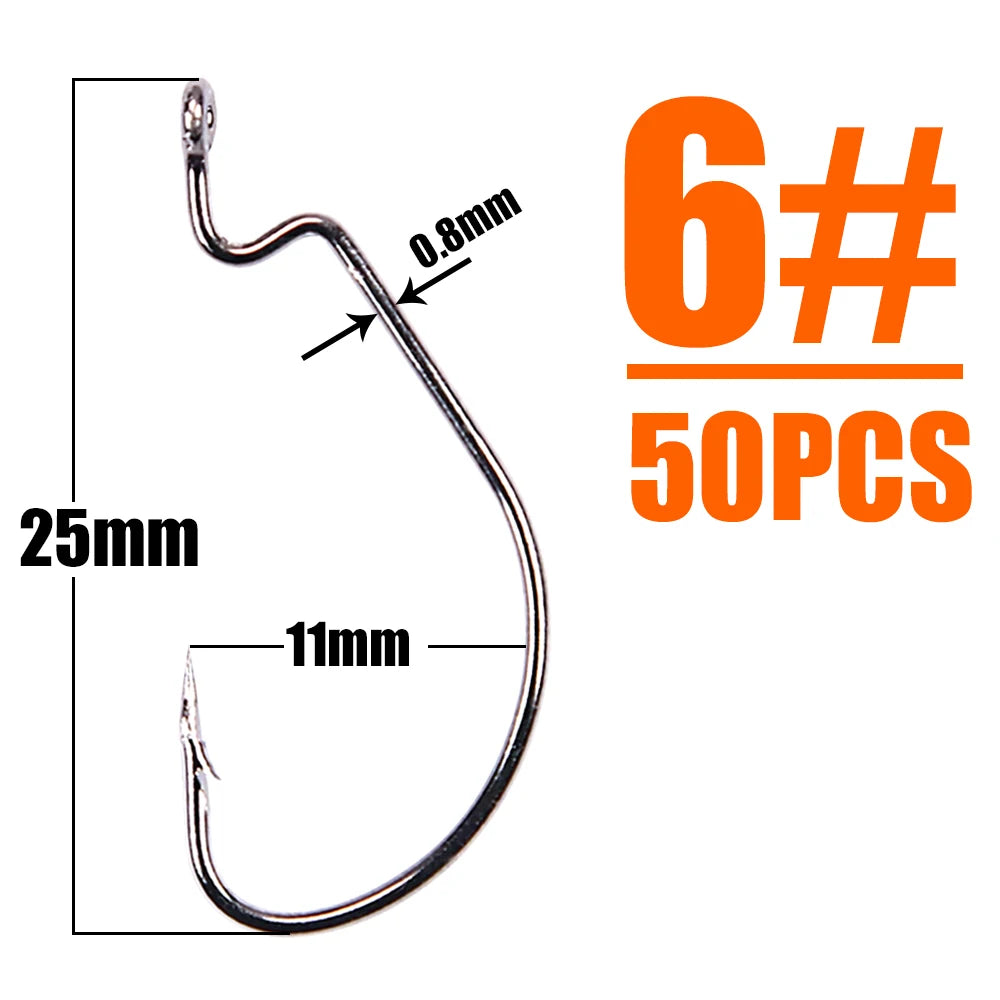 B&U 50-Pack EWG Offset Worm Hooks – Carbon Steel Crank Hooks Fishing Hooks P3 6