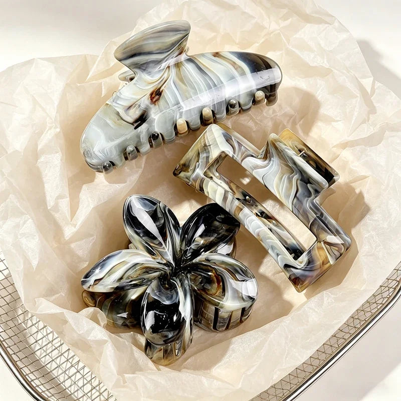 3-Pack Bow, Square & Flower Hair Claw Clips for Women Hair Claw Clips P3 3Pcs-ink wash color
