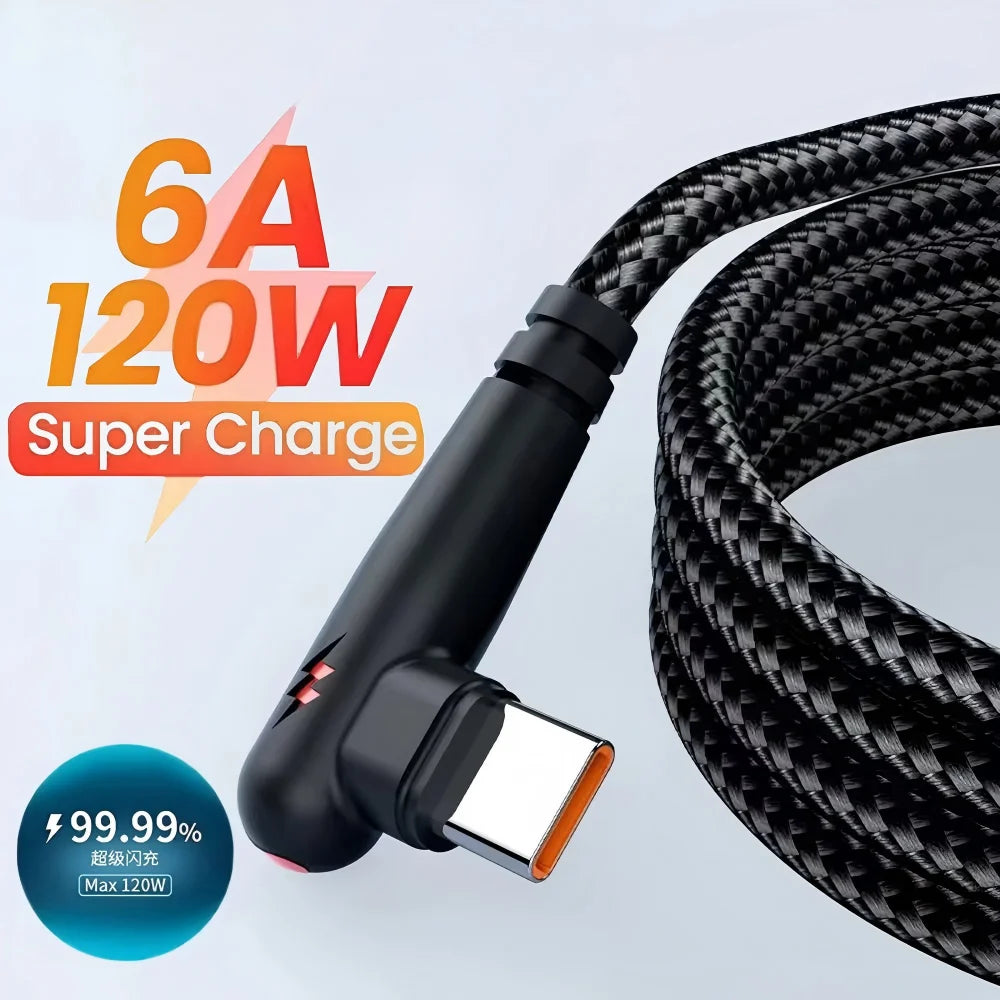 120W USB-C 90° Elbow Fast Charging Cable | Braided Nylon USB-C Charging Cable P3