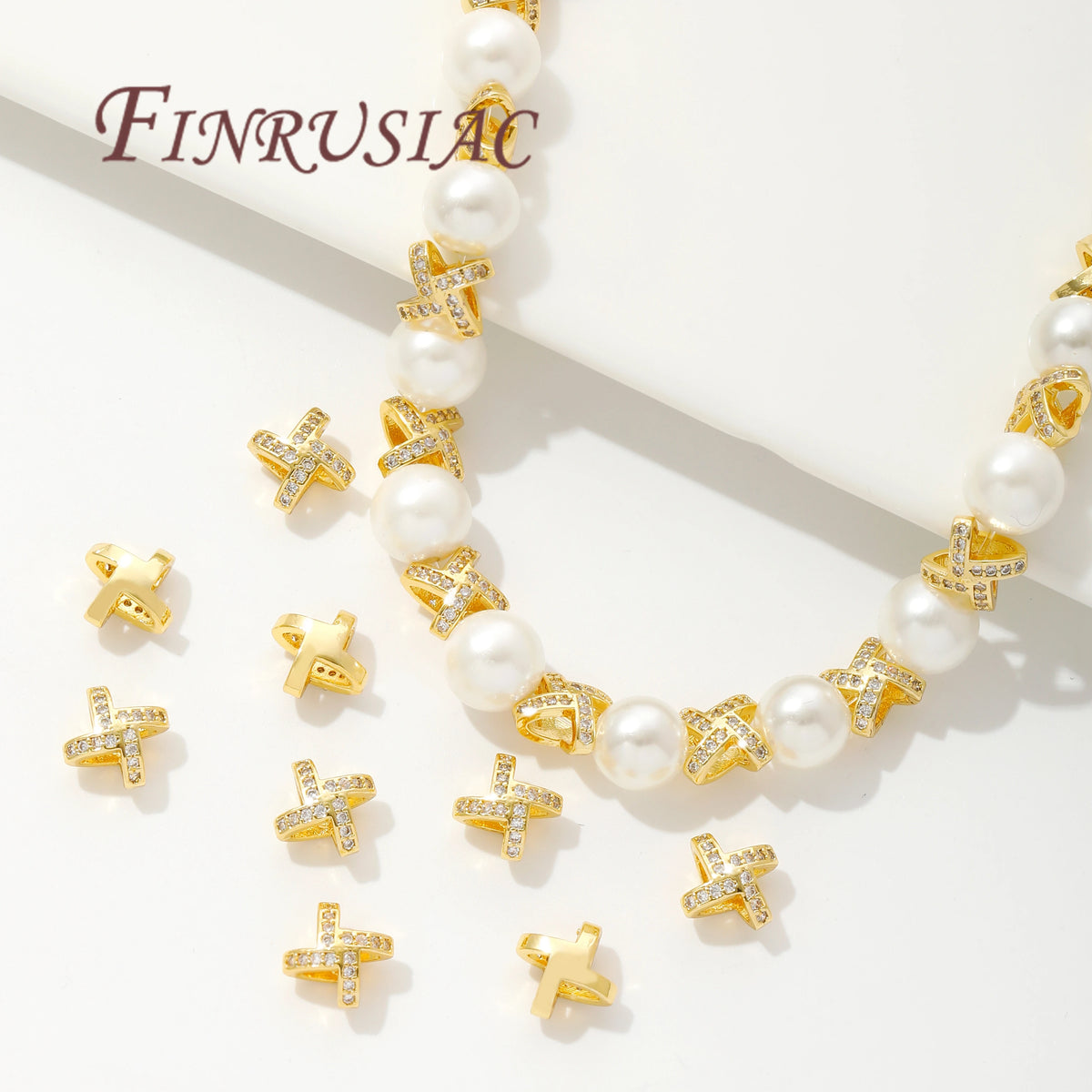 18K Gold Plated X-Shaped Zircon Spacer Beads | DIY Jewelry Jewelry Spacer Beads P3