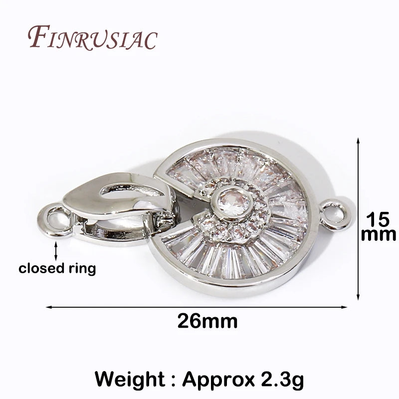 18K Gold Plated Brass Zircon Round Clasp for DIY Jewelry Jewelry Clasp Connector P3 Rhodium Plated 1 Piece