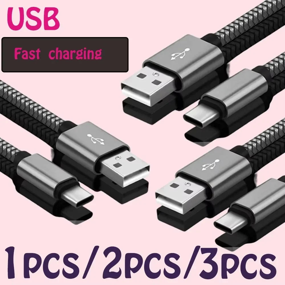 Nylon USB-A to USB-C Fast Charging Cable 1M 2M 3M 5A USB Charging Cable P3