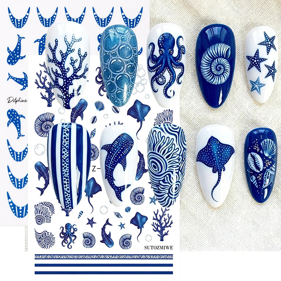 Blue Ocean Nail Art Stickers – Whale & Starfish Decals 2pcs Nail Art Stickers P3