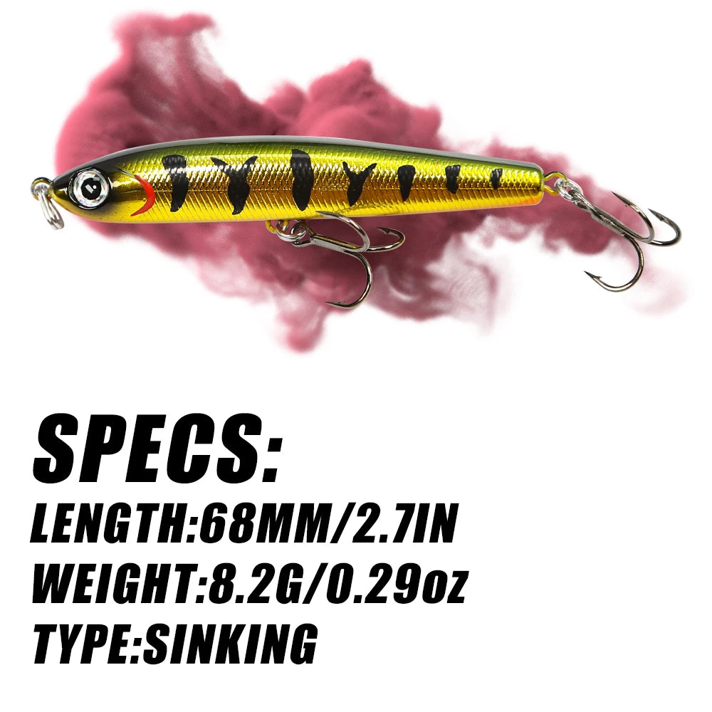 B&U Sinking Pencil Bait 68mm 8.2g – Bass Trout Sea Fishing Lure Sinking Fishing Lure P3