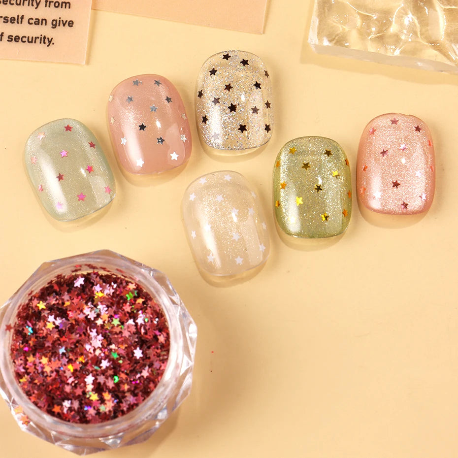 Y2K Star Nail Art Flakes – Gold Silver Pink Glitter Sequins 6pc Nail Art Sequins P3