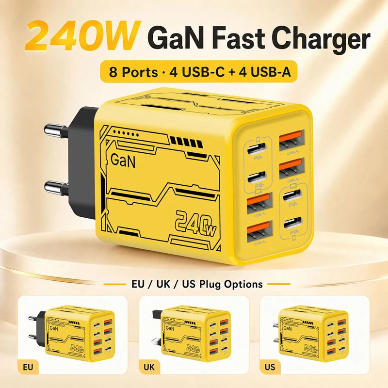 8-in-1 GaN 240W Desktop Charger | 4PD 4USB Fast Charging Multi-Port GaN Charger P3