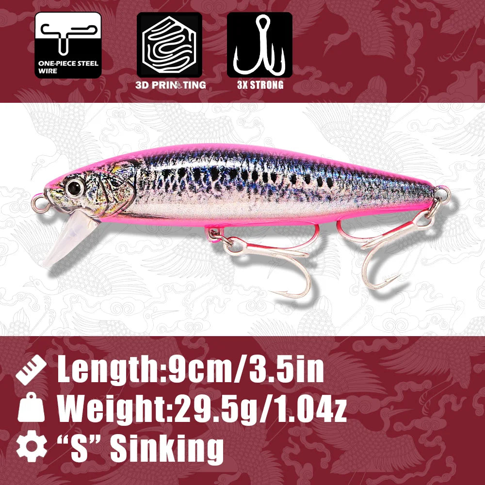 B&U Sinking Saltwater Minnow Lure | Sea Bass & Pike Hard Bait Sinking Minnow Lure P3