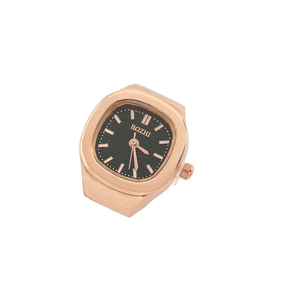 Adjustable Square Finger Ring Watch – Unisex Alloy Quartz Ring Watch P3 Rose Gold Black