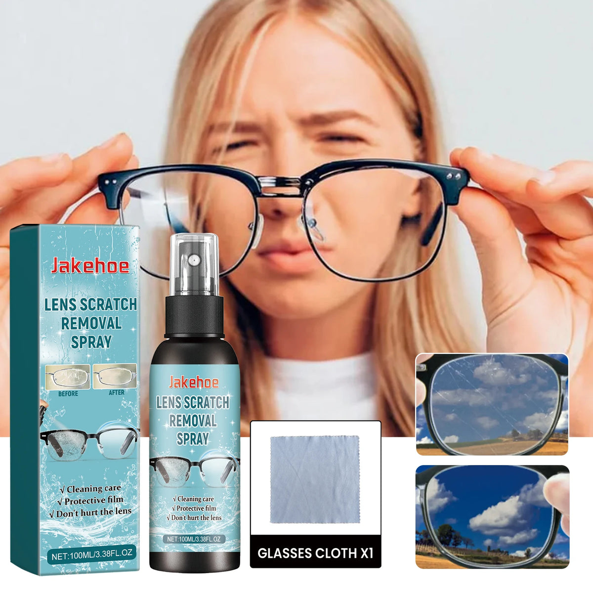 JAKEHOE Glasses Lens Cleaner Spray | Cleans & Restores Lenses Lens Cleaner Spray P3
