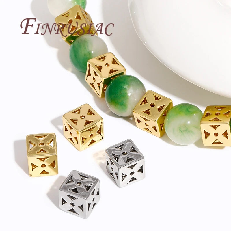 18K Gold Plated Square Hollow Brass Bead – DIY Jewelry Findings Jewelry Spacer Beads P3