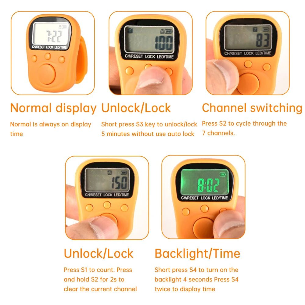Gaqqee 7-Channel Rechargeable Ring Counter | Backlit Display Digital Ring Counter P3
