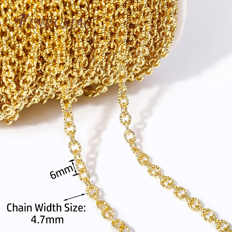 18K Gold Plated Textured Cable Chain 4.7mm×6mm DIY Jewelry Jewelry Making Chain P3 18K Real Gold Plated 1 Meter