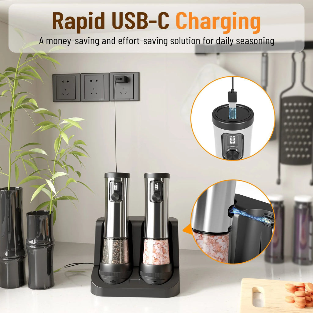 CLITON Electric Salt & Pepper Grinder Set with LED – 2 Pack Electric Spice Grinder P3