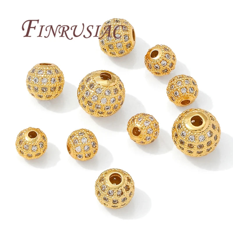 18K Gold Plated Zircon Spacer Beads 6mm 8mm 10mm – DIY Jewelry Jewelry Spacer Beads P3