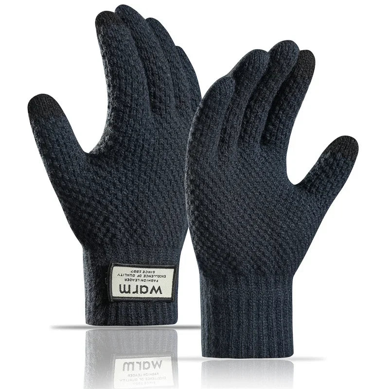 Men's Thermal Fleece Knit Gloves | Touch Screen Winter Warm Winter Knit Gloves P3 Navy Blue