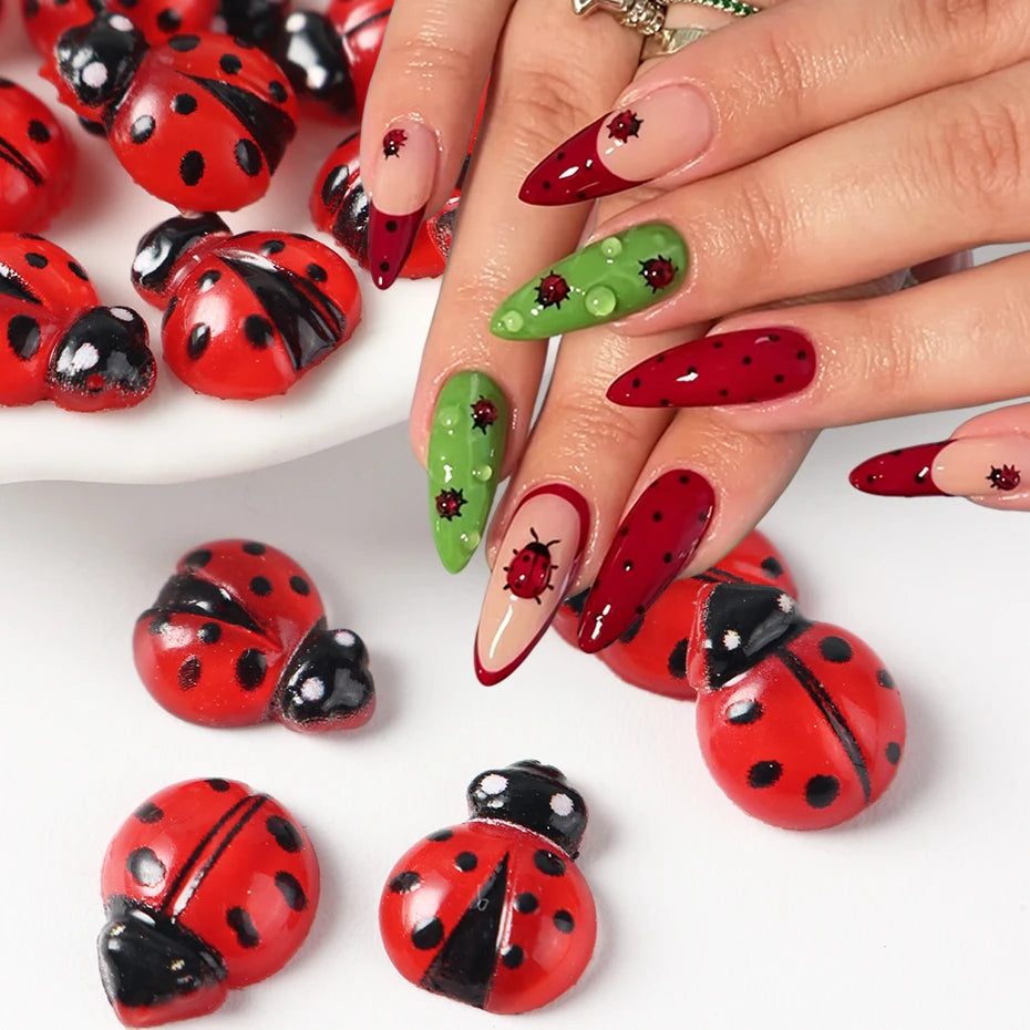 Ladybug Nail Charms Flatback Acrylic DIY Decorations 50/100pc Nail Art Charms P3