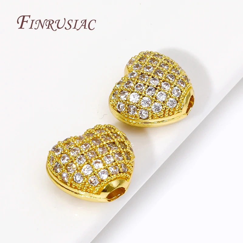 18K Gold Plated Zircon Heart Spacer Beads | DIY Jewelry Jewelry Spacer Beads P3