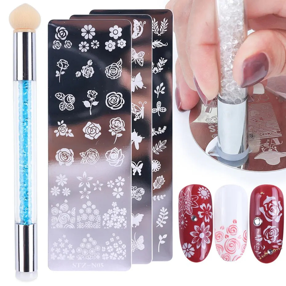 Nail Stamping Plates Set – Silicone Stamper & Stencils Nail Art Stamping Set P3