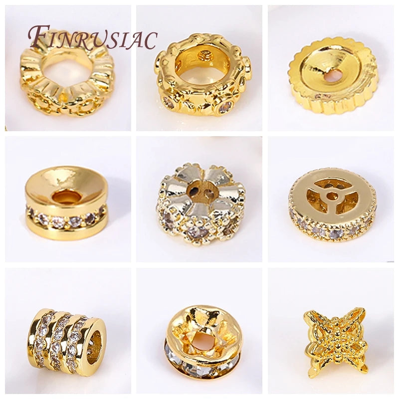 18K Gold Plated Rhinestone Rondelle Spacer Beads 4/6/8mm Jewelry Spacer Beads P3