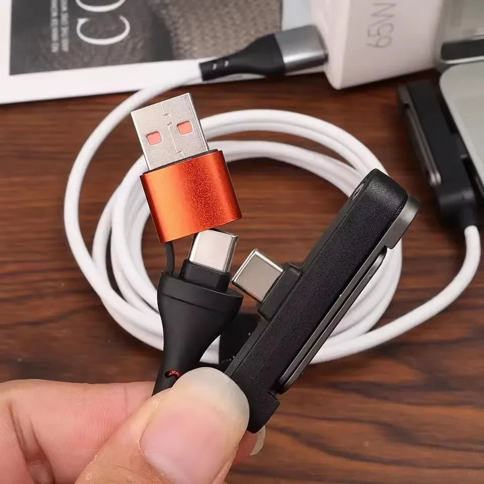 3-in-1 65W Fast Charging Cable with Foldable Phone Stand USB Charging Cable P3