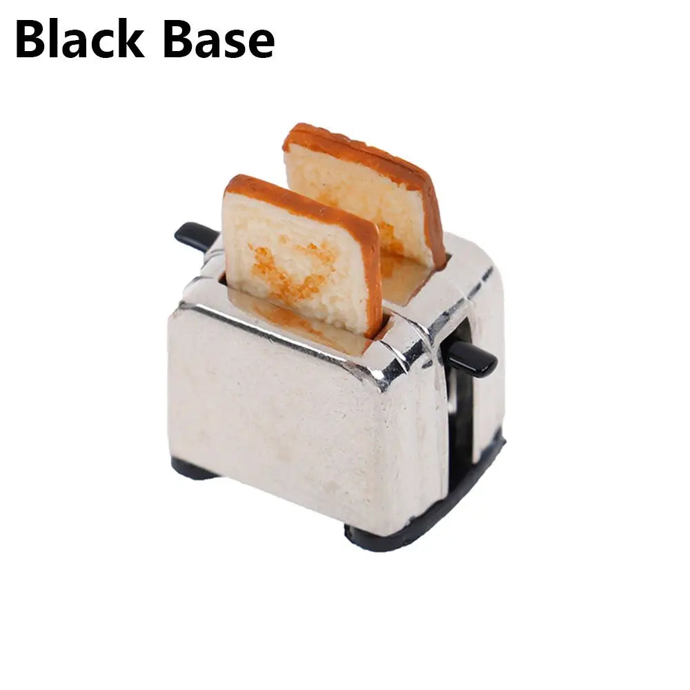 Miniature Dollhouse Toaster Set | 1:12 Kitchen Toy with Bread Dollhouse Miniature P3 Black Base