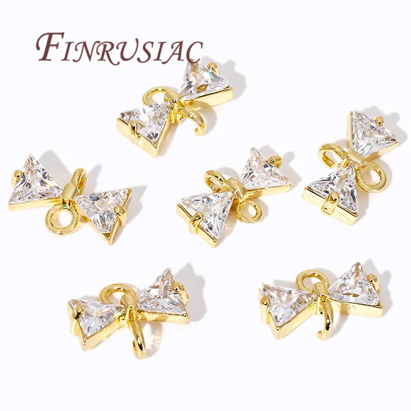 18K Gold Plated CZ Crystal Bowknot Charm Connectors | DIY Jewelry Jewelry Charm Connectors P3