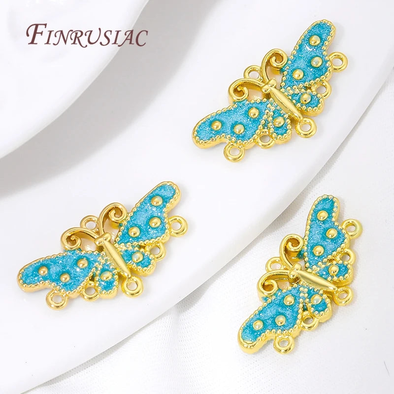 18K Gold Plated Blue Enamel Butterfly Connector Charm | DIY Jewelry Jewelry Connector Charm P3