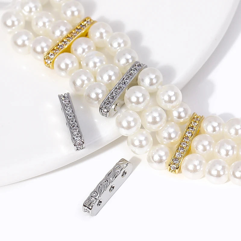 18K Gold Plated Zircon 3-Hole Bead Spacer Bar Separators DIY Bead Spacer Bars P3