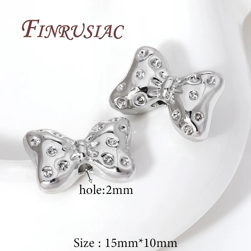 18K Gold Plated Bow Spacer Beads | DIY Jewelry Making Supplies Jewelry Spacer Beads P3 Rhodium Plated 2 pieces