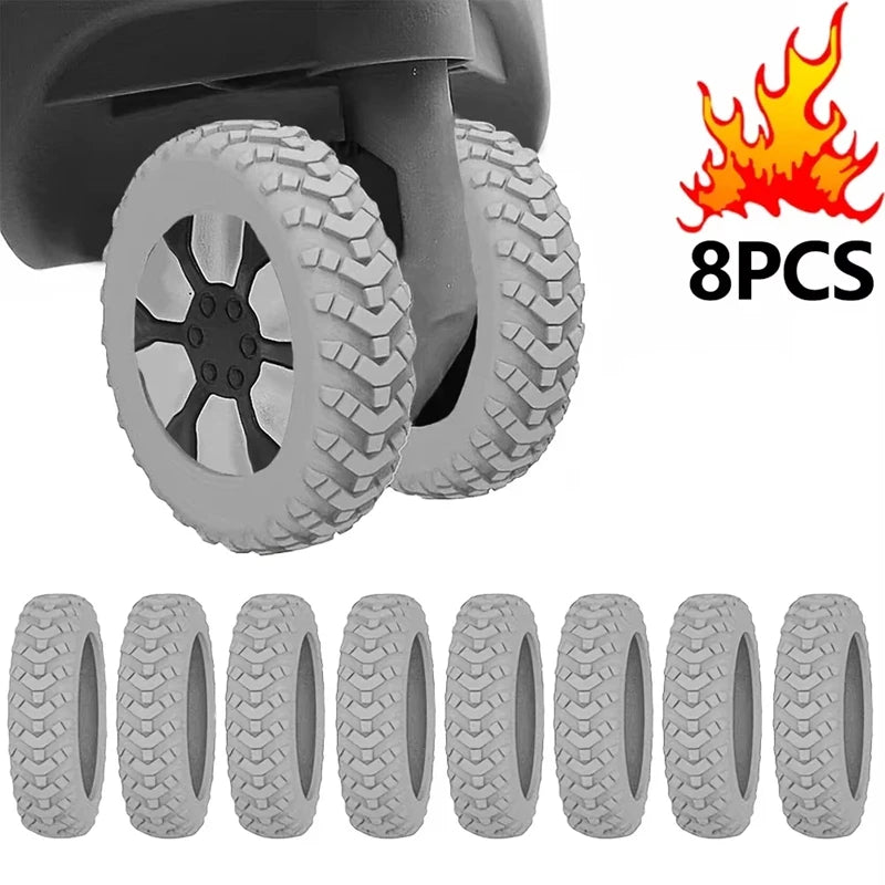 8-Piece Silicone Luggage Wheel Covers | Quiet Caster Protectors Luggage Wheel Covers P3 Dark Grey-8Pcs