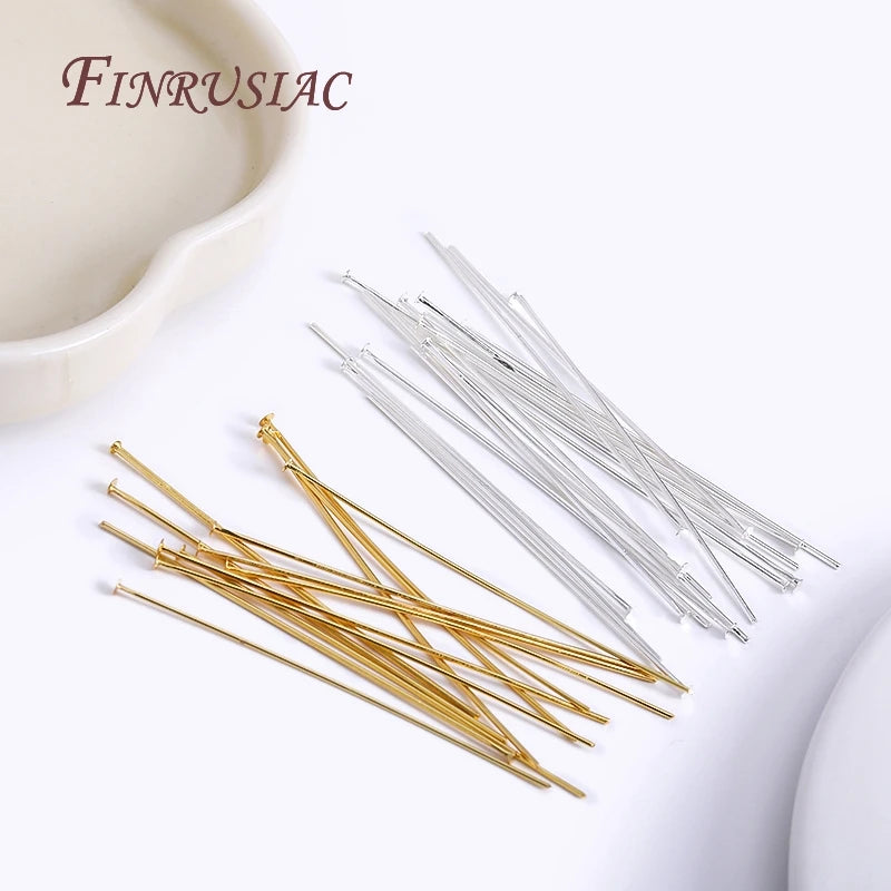50 Pcs Flat Head Pins – 18K Gold & Silver Plated Brass Findings Jewelry Findings P3