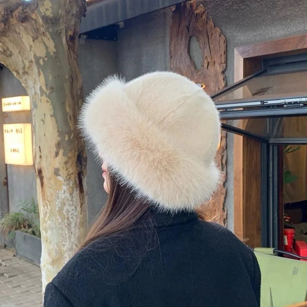 Fluffy Faux Fur Winter Hat – Plush Fisherman Panama Cap Winter Fur Hat P3
