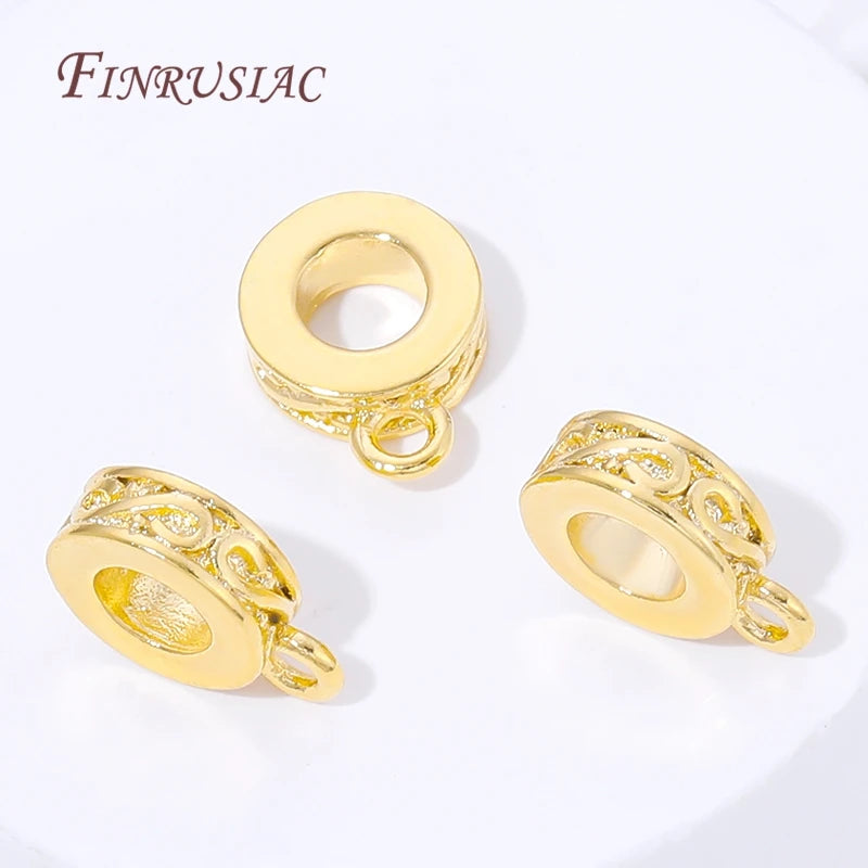 18K Gold Plated Bail Beads Charm Holder Spacer with Loop – 2/4/8 Pcs Jewelry Making Findings P3