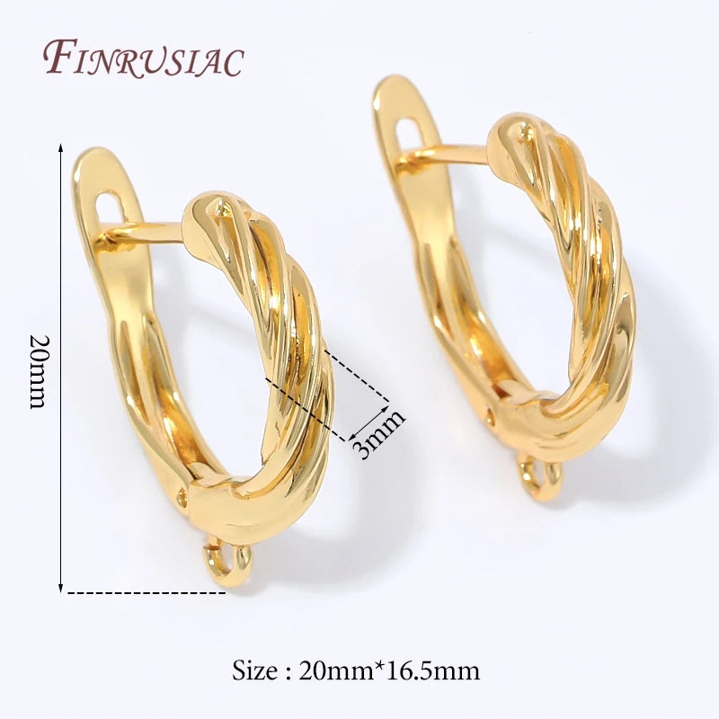 18K Gold Plated CZ Twisted Huggie Hoop Earring Clasps for DIY Earring Jewelry Findings P3 18K Real Gold Plated 2 pairs
