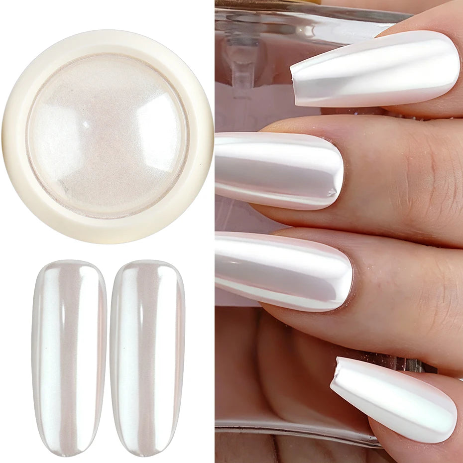 Aurora Chrome Mirror Nail Powder – 6-Jar Iridescent Pearl Set Chrome Nail Powder P3