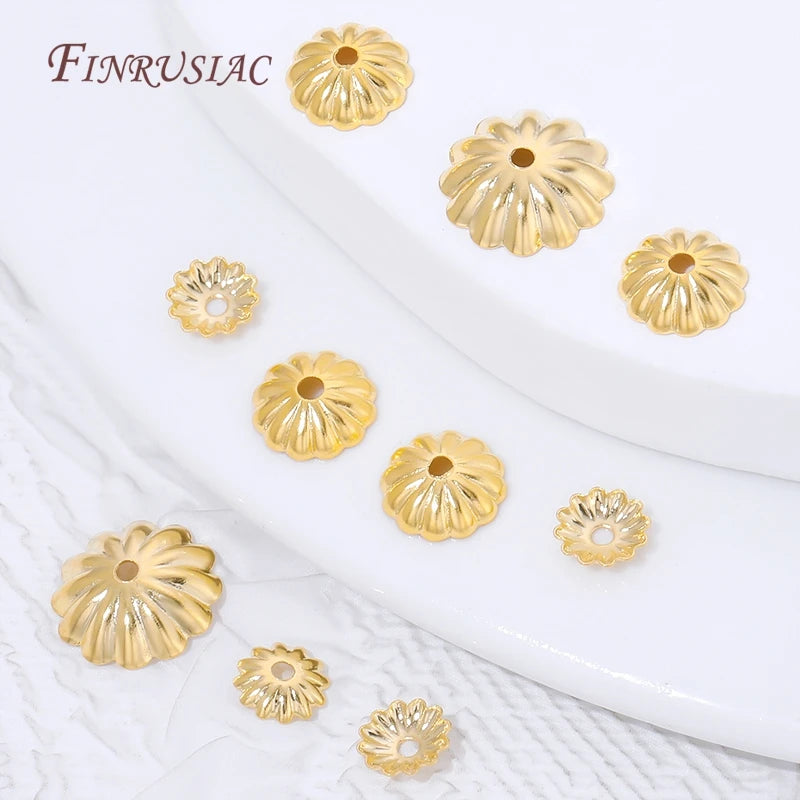 18K Gold Plated Brass Flower Bead Caps | Wavy Edge 20/40 Pcs Jewelry Bead Caps P3