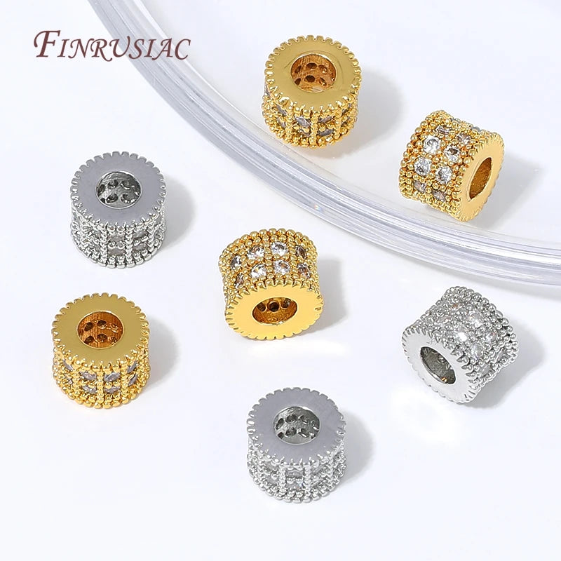 18K Gold Plated Micro Pavé CZ Barrel Spacer Beads | DIY Jewelry CZ Spacer Beads P3