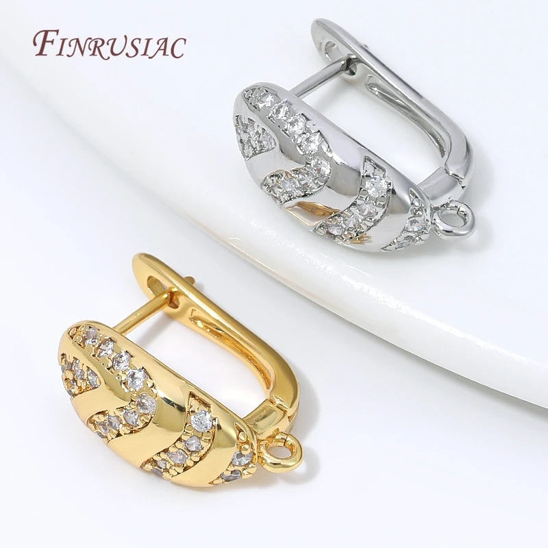 18K Gold Plated CZ Twisted Huggie Hoop Earring Clasps for DIY Earring Jewelry Findings P3