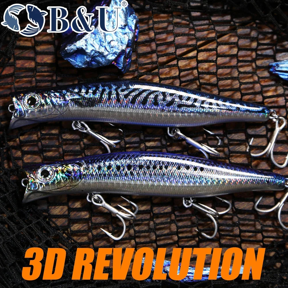 B&U Floating Minnow Jerkbait Lure – Saltwater Bass & Pike 3D Fishing Jerkbait Lure P3