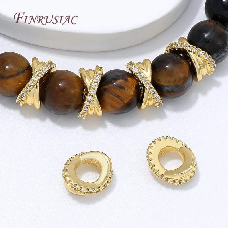 18K Gold Plated Oval Hollow CZ Spacer Beads | DIY Jewelry CZ Spacer Beads P3