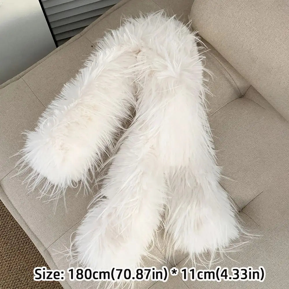 Women's Fluffy Faux Fur Long Scarf – Y2K Winter Shawl 180cm Faux Fur Scarf P3